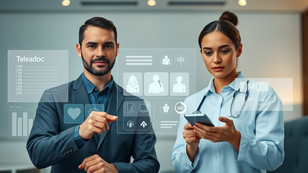 telehealth solution comparison showing Teladoc, Amwell, and MDLive platforms for virtual care and urgent care