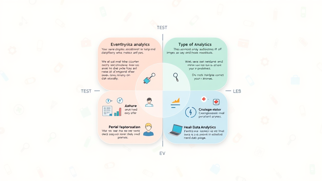 diagram depicting the four types of healthcare data analytics: descriptive, diagnostic, predictive, and prescriptive, with healthcare iconography