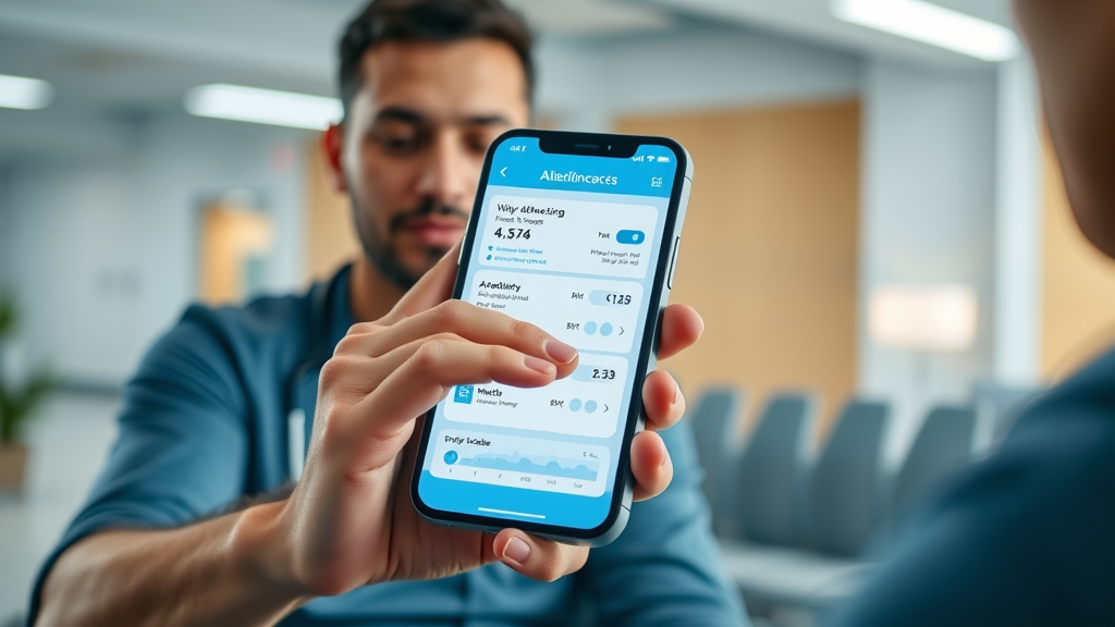 Close-up of a patient-friendly mobile app interface used for therapeutic adherence tracking in a modern healthcare setting