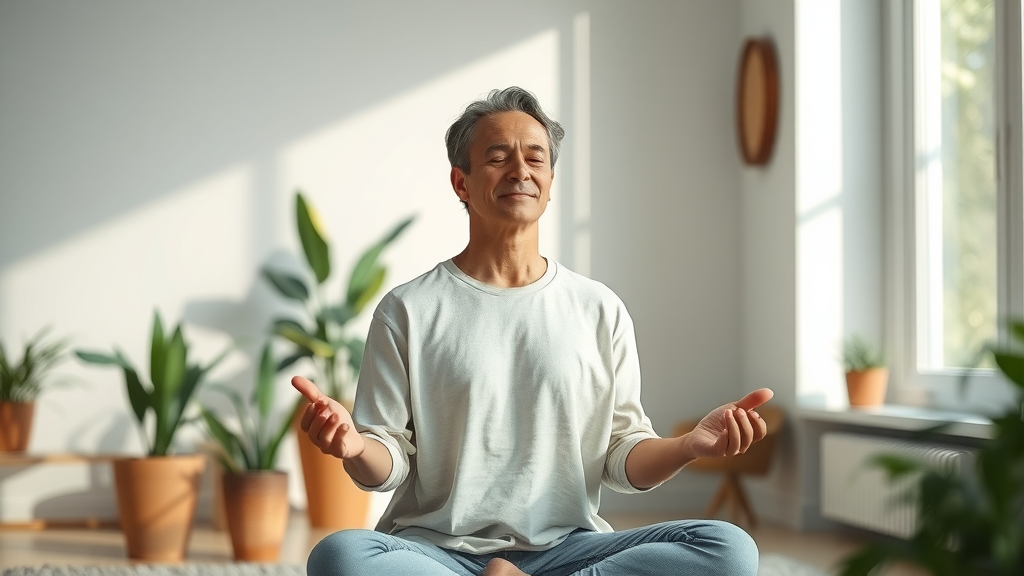 stress management for chronic disease: adult meditating in peaceful space